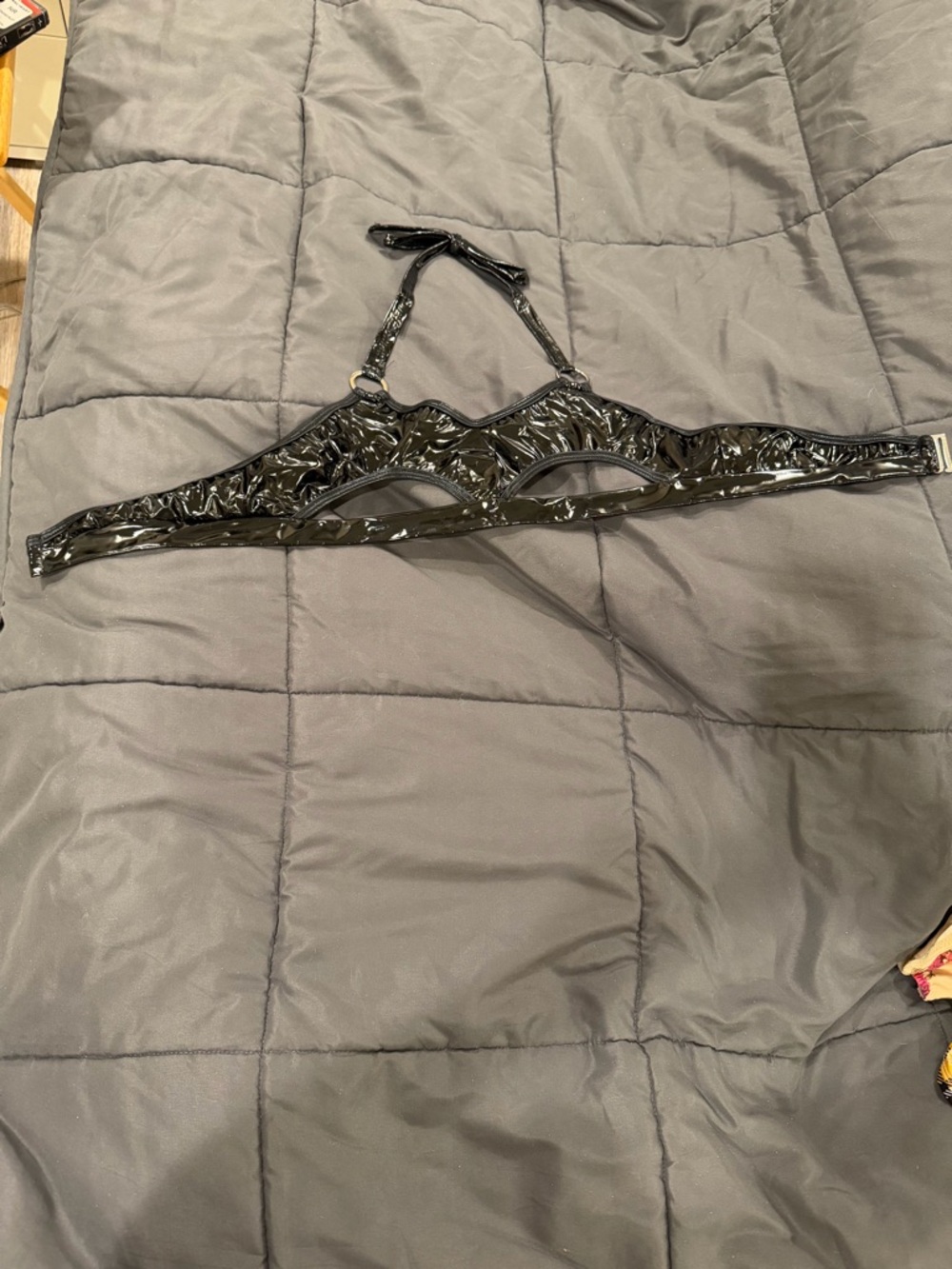 Shiny Black Cut-Out Patent Bra Top